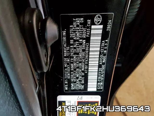 4T1BF1FK2HU369643 фото 2