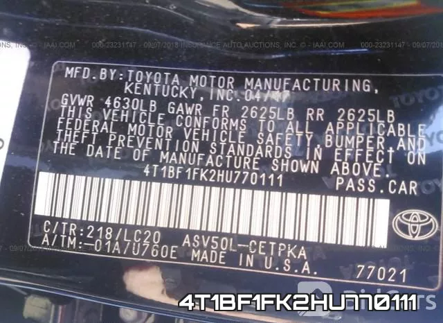 4T1BF1FK2HU770111 фото 9