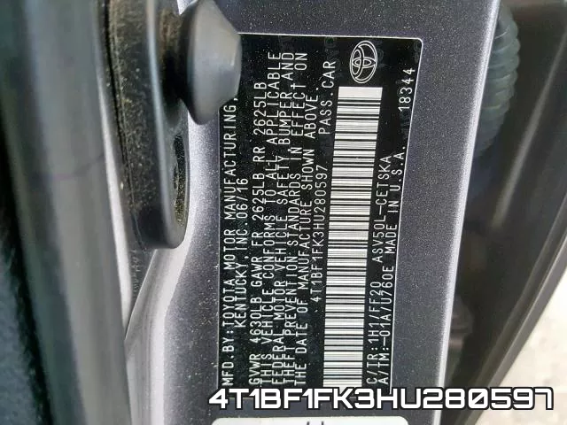 4T1BF1FK3HU280597 фото 2