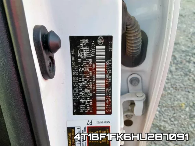4T1BF1FK6HU287091 фото 2