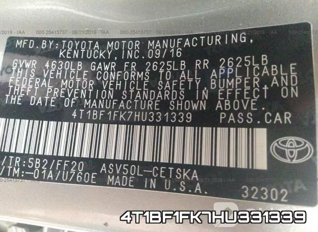 4T1BF1FK7HU331339 фото 10
