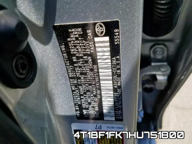 4T1BF1FK7HU751800 фото 2