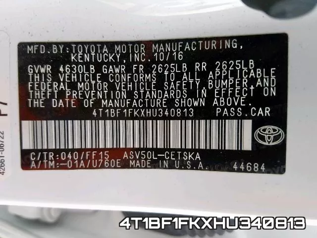 4T1BF1FKXHU340813 фото 2