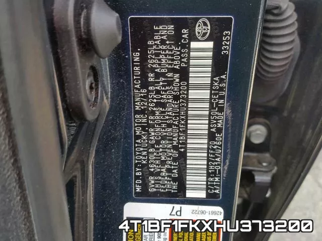 4T1BF1FKXHU373200 фото 2