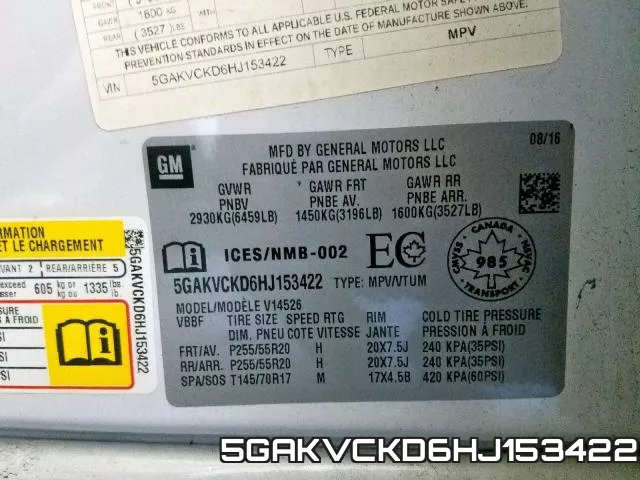 5GAKVCKD6HJ153422 фото 2
