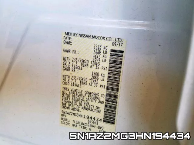 5N1AZ2MG3HN194434 фото 2