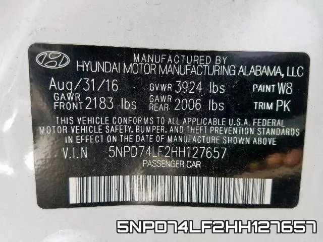 5NPD74LF2HH127657 фото 2