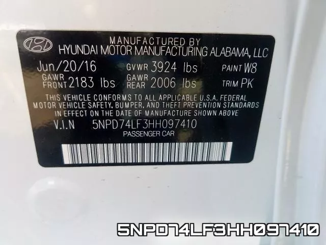 5NPD74LF3HH097410 фото 2