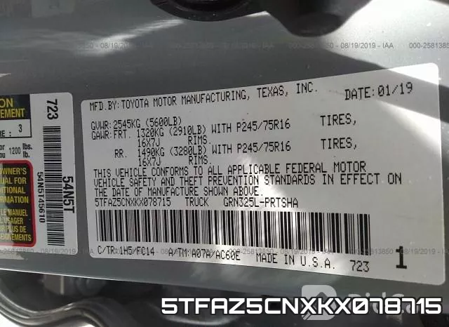 5TFAZ5CNXKX078715 фото 10