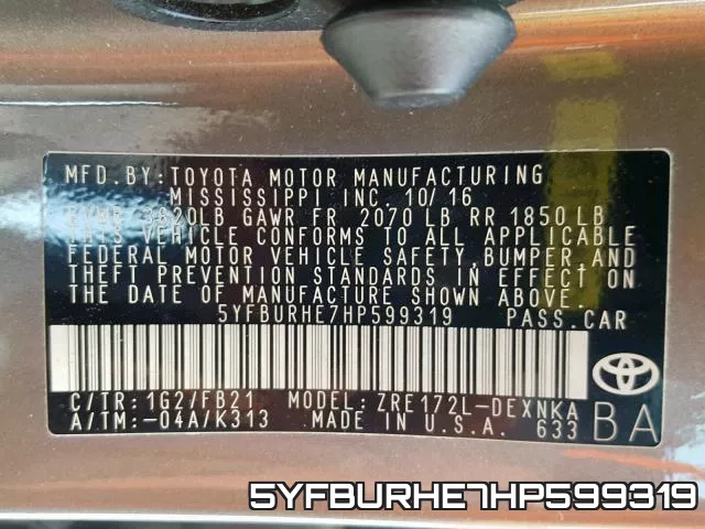 5YFBURHE7HP599319 фото 2