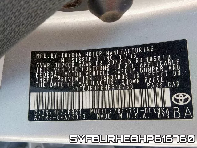5YFBURHE8HP616760 фото 2