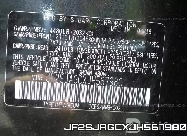 JF2SJAGCXJH567980 фото 10