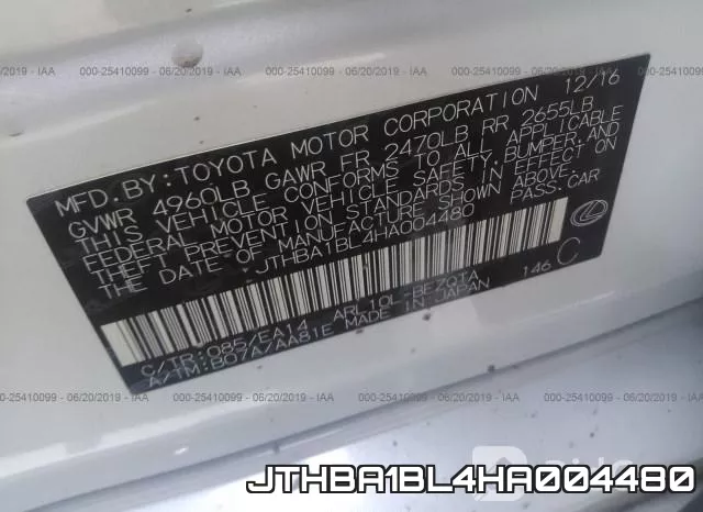 JTHBA1BL4HA004480 фото 10