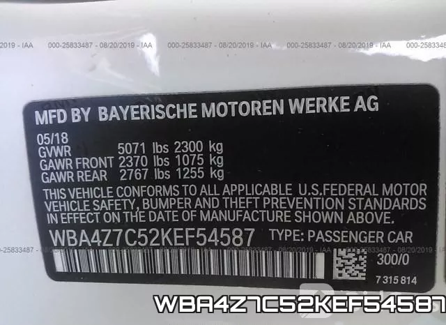 WBA4Z7C52KEF54587 фото 10