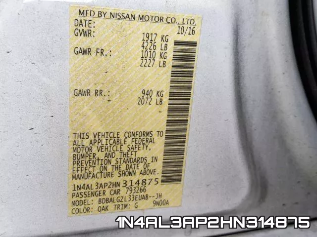 1N4AL3AP2HN314875 фото 2