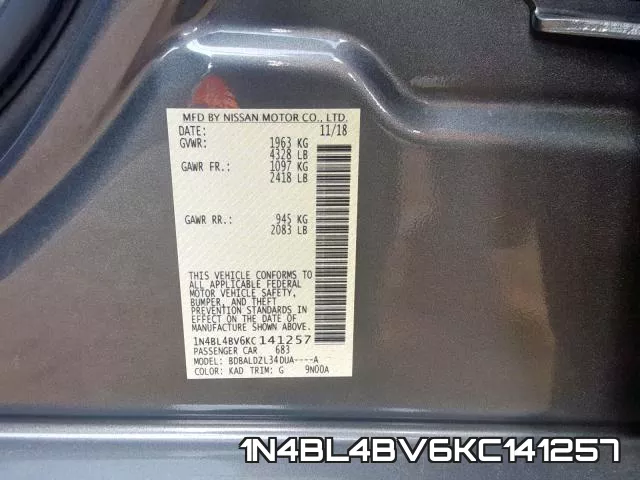 1N4BL4BV6KC141257 фото 2
