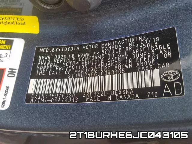 2T1BURHE6JC043105 фото 2
