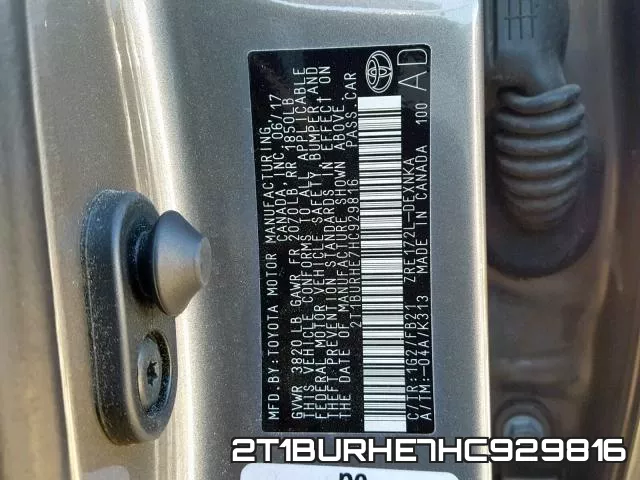 2T1BURHE7HC929816 фото 2