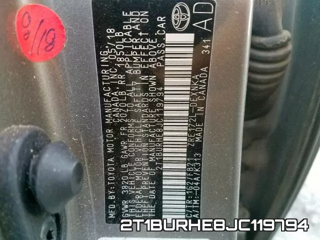 2T1BURHE8JC119794 фото 2