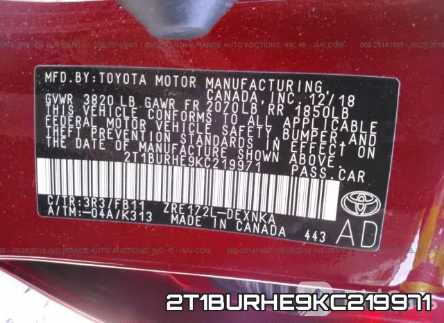 2T1BURHE9KC219971 фото 10