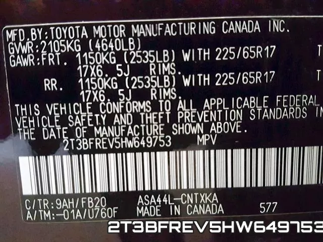 2T3BFREV5HW649753 фото 2