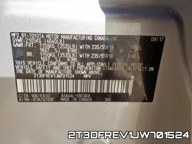 2T3DFREV1JW701524 фото 2