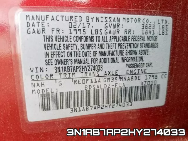 3N1AB7AP2HY274033 фото 2