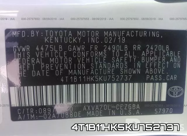 4T1B11HK5KU752737 фото 10