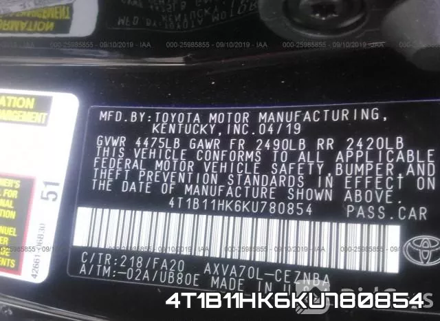 4T1B11HK6KU780854 фото 10