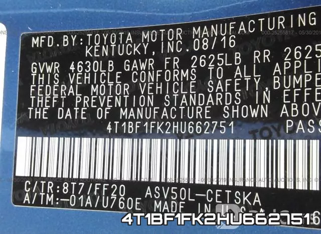 4T1BF1FK2HU662751 фото 10