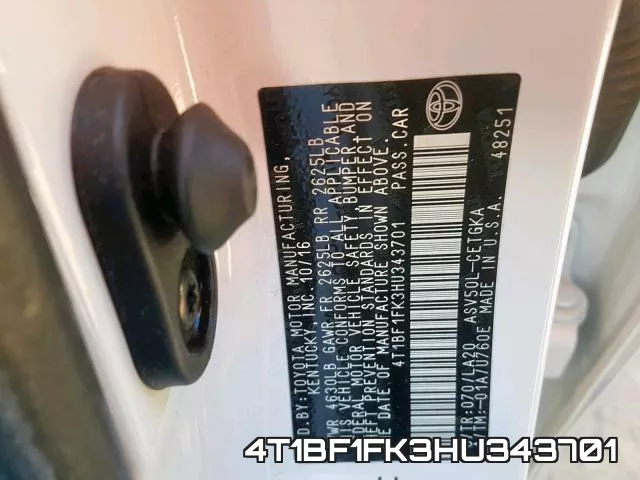 4T1BF1FK3HU343701 фото 2