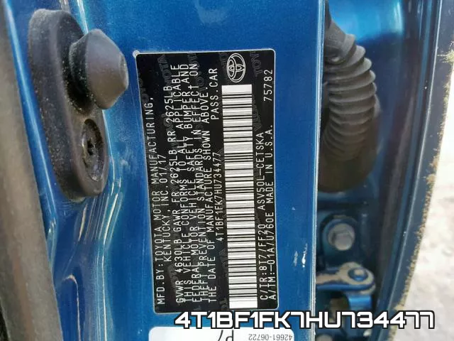 4T1BF1FK7HU734477 фото 2