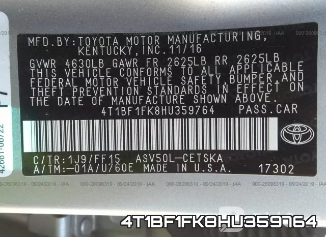 4T1BF1FK8HU359764 фото 10