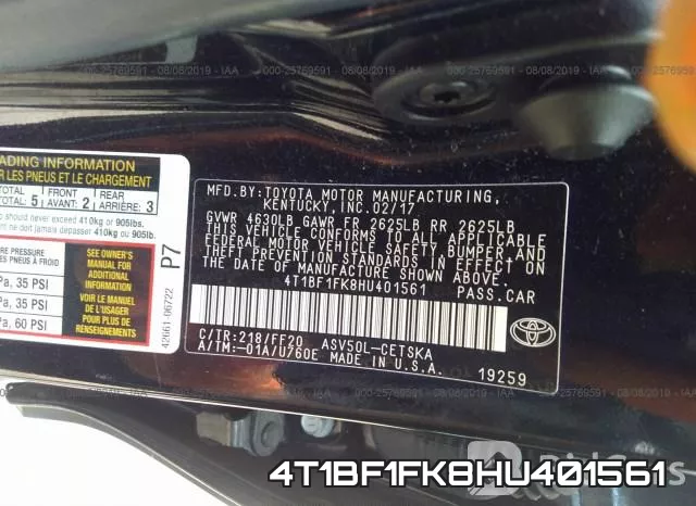 4T1BF1FK8HU401561 фото 10