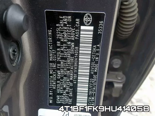 4T1BF1FK9HU414058 фото 2