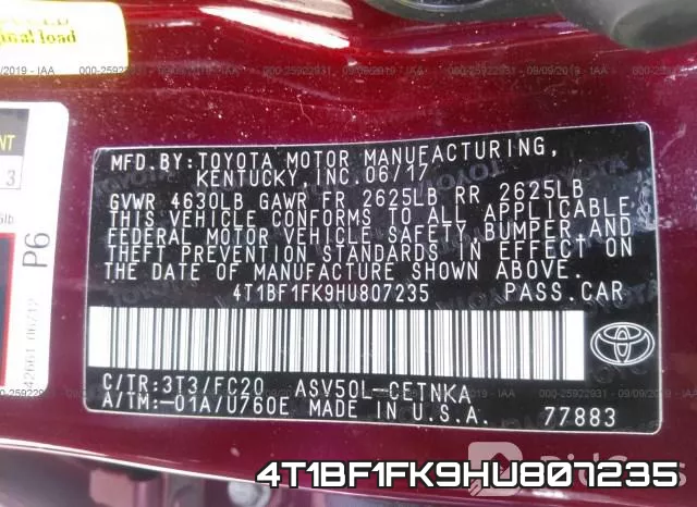 4T1BF1FK9HU807235 фото 10