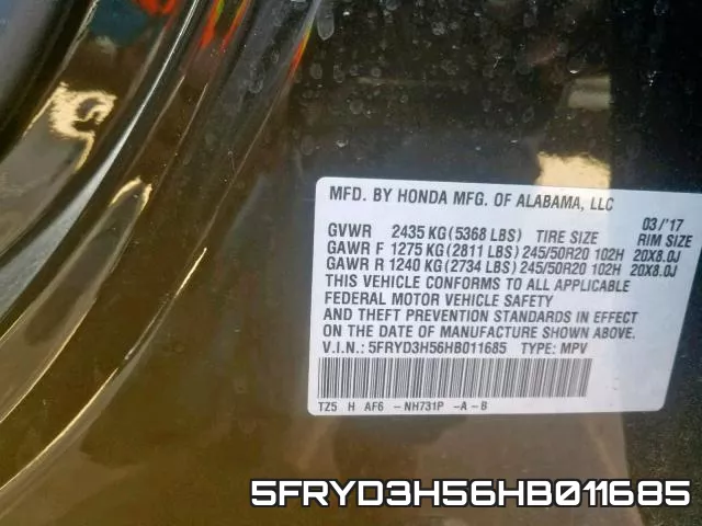5FRYD3H56HB011685 фото 2