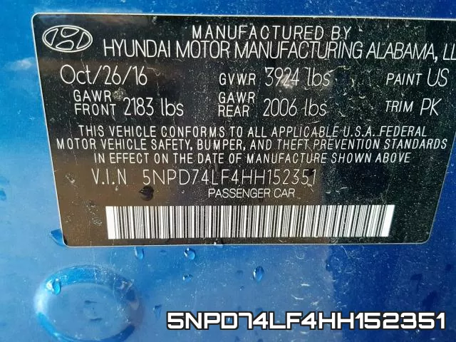 5NPD74LF4HH152351 фото 2
