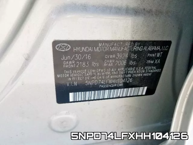 5NPD74LFXHH104126 фото 2