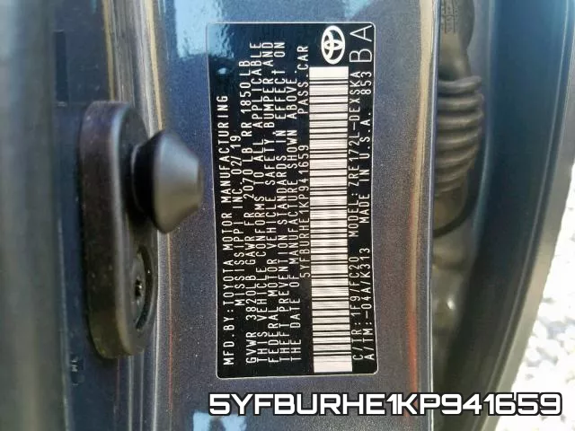 5YFBURHE1KP941659 фото 2
