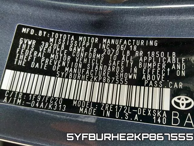 5YFBURHE2KP867555 фото 2