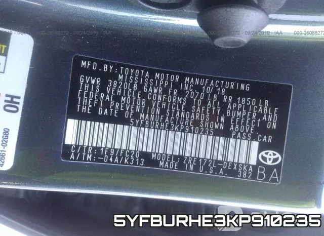 5YFBURHE3KP910235 фото 10