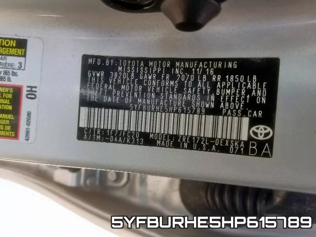 5YFBURHE5HP615789 фото 2