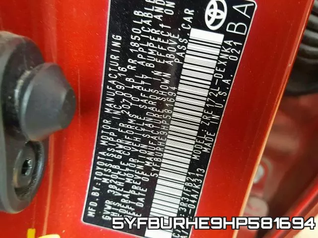 5YFBURHE9HP581694 фото 2