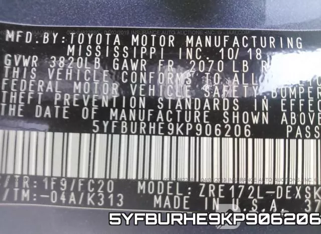 5YFBURHE9KP906206 фото 10