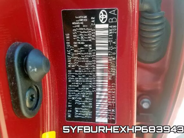 5YFBURHEXHP683943 фото 2