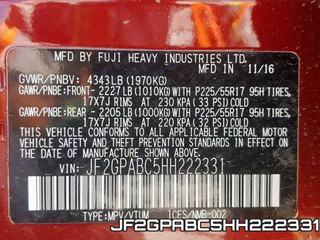 JF2GPABC5HH222331 фото 2