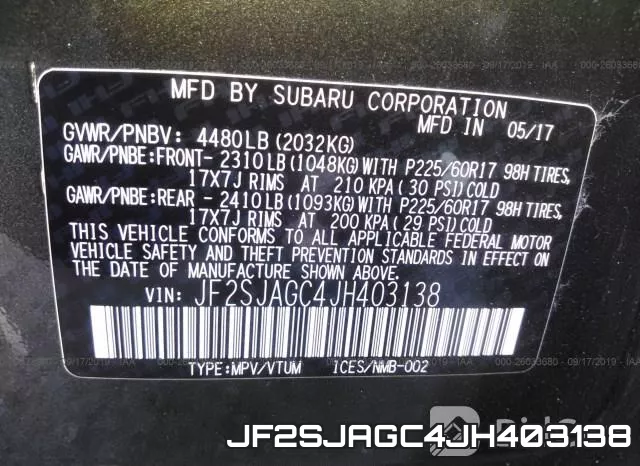 JF2SJAGC4JH403138 фото 10