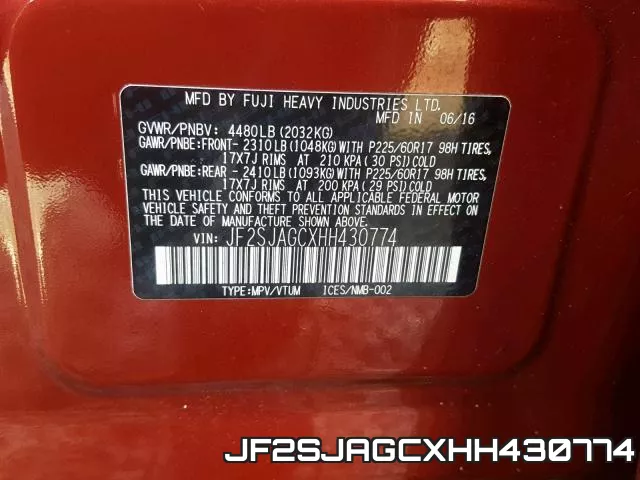 JF2SJAGCXHH430774 фото 2