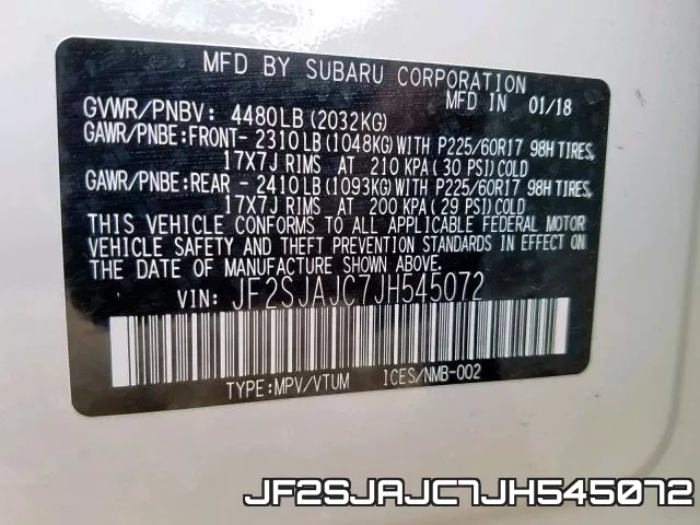 JF2SJAJC7JH545072 фото 2